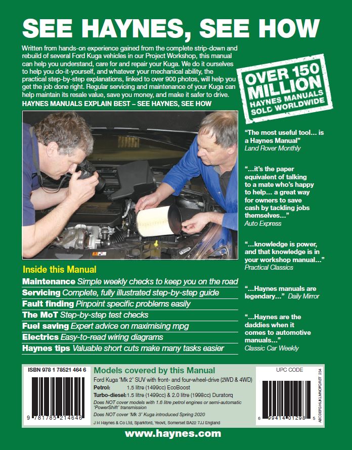 Ford Kuga 2013 - Feb 2020 (62 to 69) Haynes Repair Manual