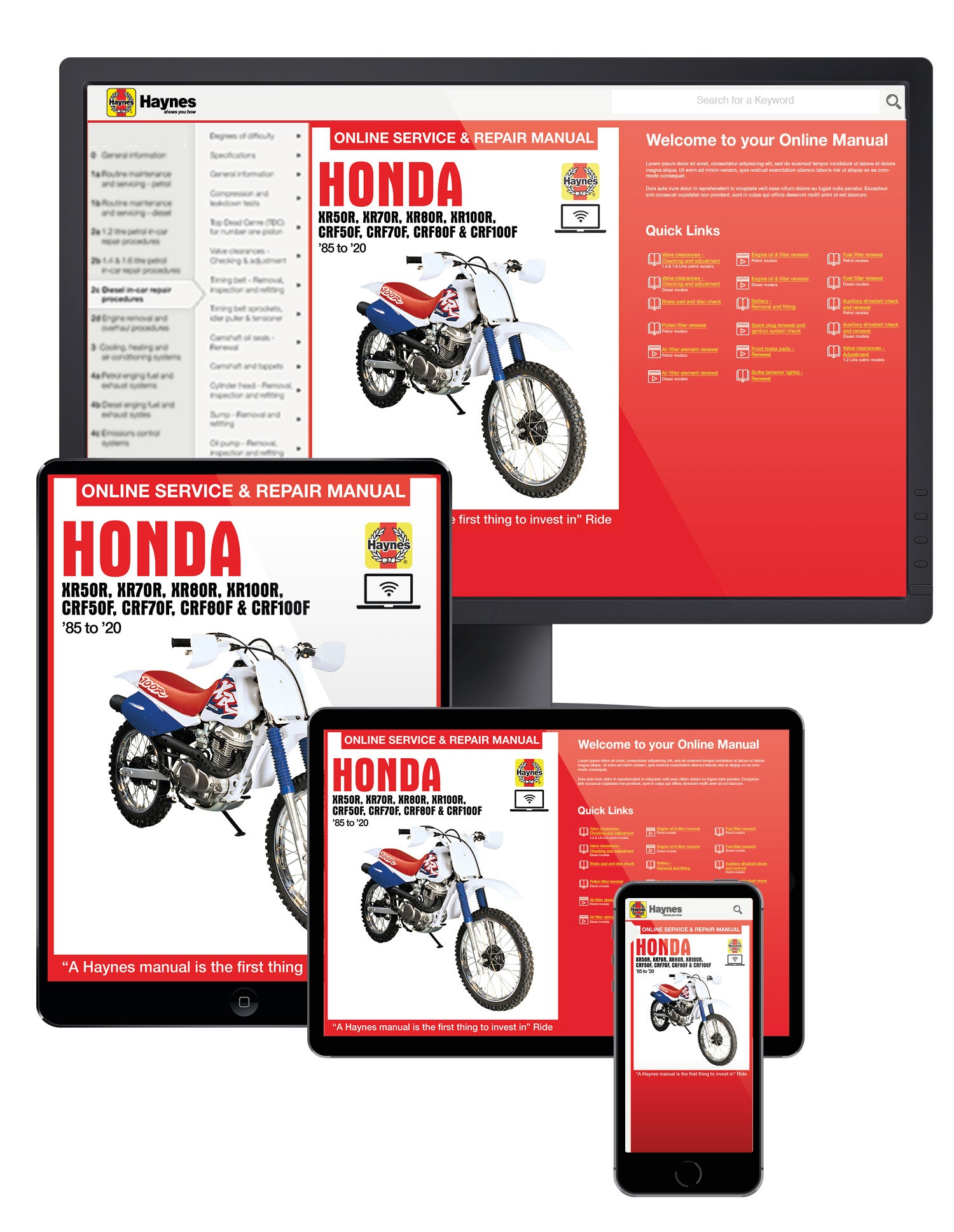 Honda XR50/70/80/100R & CRF50/70/80/100F (85 - 16) Haynes Repair Manual